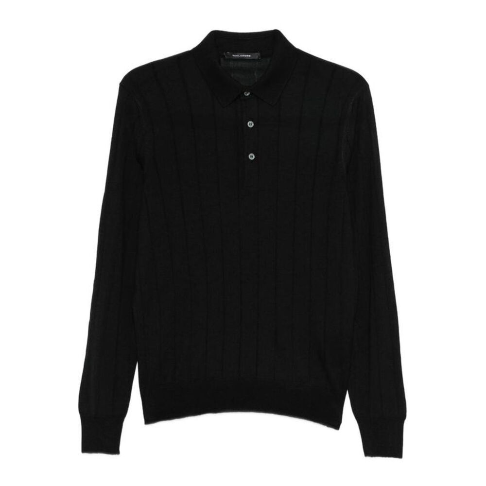 TAGLIATORE Men's Long Sleeve Knit Polo Shirt with Ribbed Detail Men BLACK